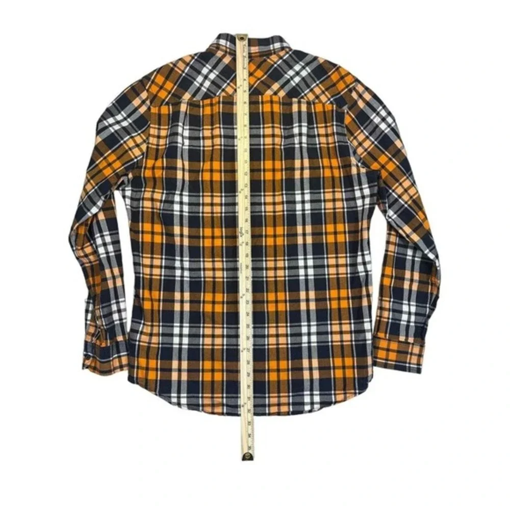 American Eagle Men's Size Large Prep Fit Orange‎ Black Plaid Long Sleeve Button